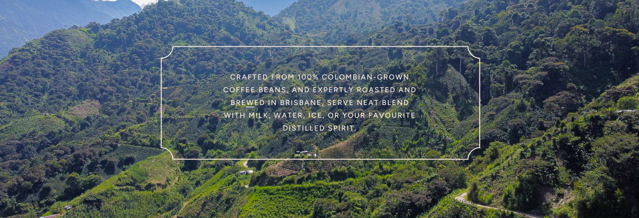 Scenic view of a coffee farm with text overlay
